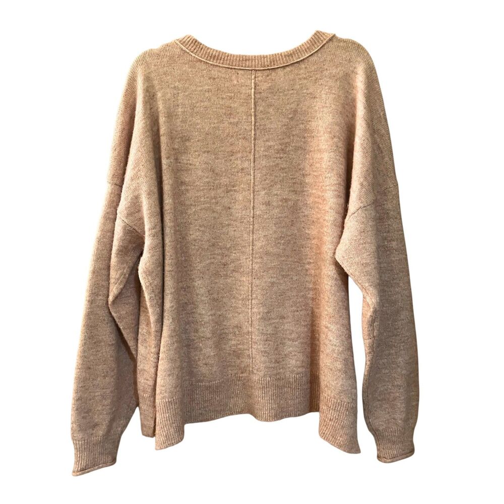 Lucky Brand v-neck fuzzy plush wool blend oversized slouchy sweater in mauve - Picture 2 of 12